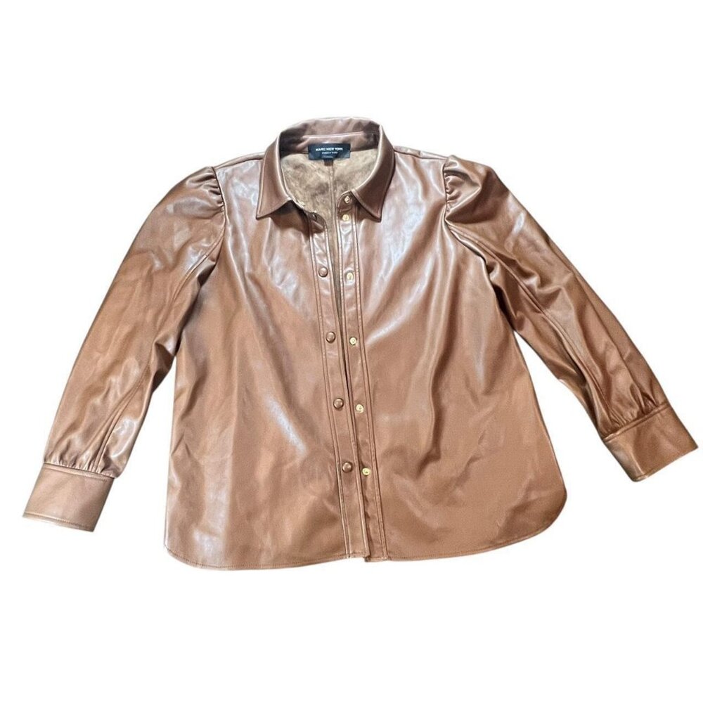 Marc New York Brown Leather Button Up Jacket